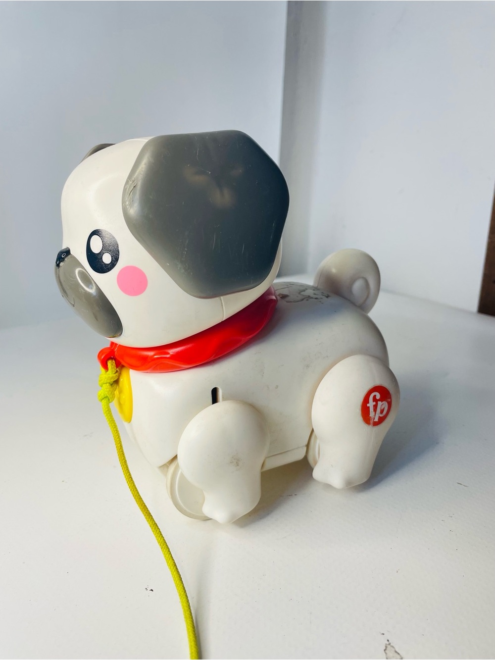 Fisher-Price White & Gray Pull-Along Pug Vintage Style